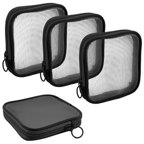 4 Pack Black Nylon Mesh Makeup Bags with Zipper Closure Travel Toiletry Portable Small Mesh Bags Mini Makeup Cosmetic Purse1set