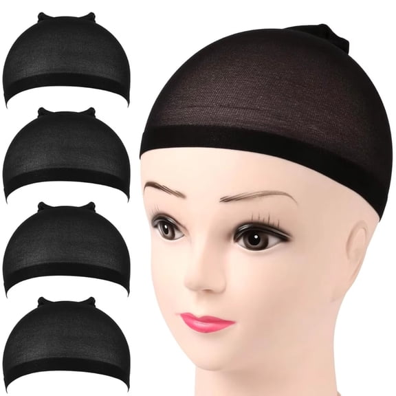 4 Pack Black Nylon Stocking Wig Caps, Ultra Thin Breathable Elastic Wig Liners