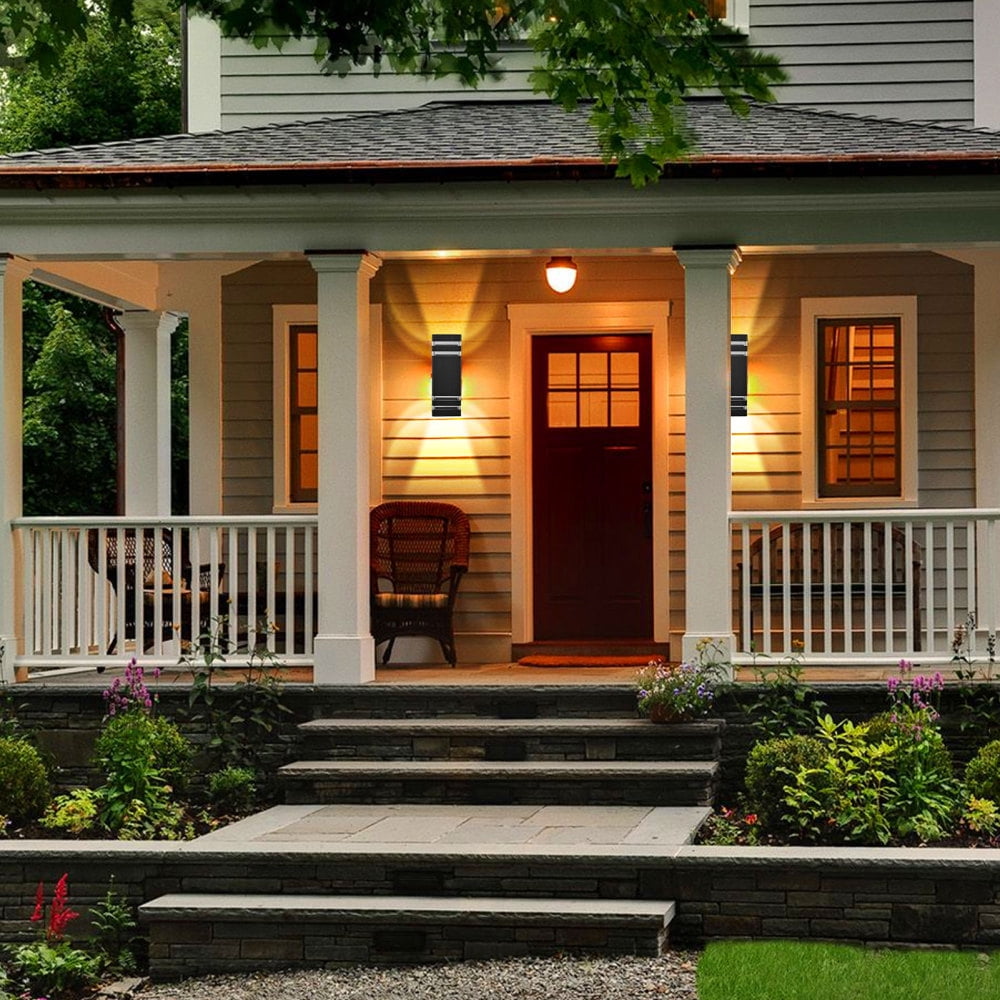 4 Pack Black Outdoor Lighting, 3000K Up and Down LED Wall Fixtures, 12W IP65 Dusk to Dawn Operation for Garage House