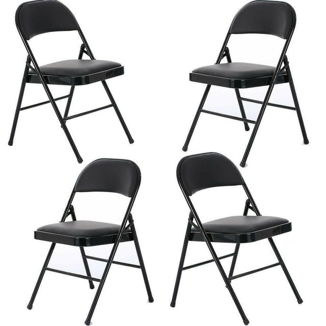 4 Pack Black Padded Folding Chairs Stackable Picnic Party Commercial