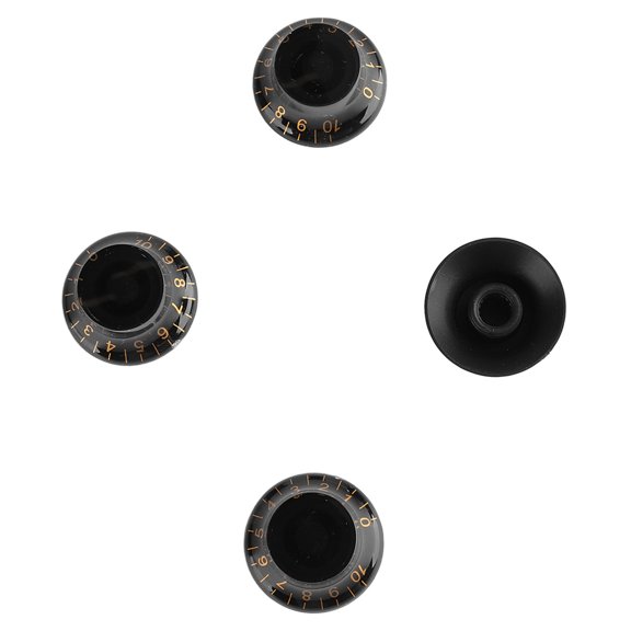 4-Pack Black Electric Guitar Control Knobs with Gold Text, Premium Plastic Volume Dials for DIY Replacement 4 Pcs plastic
