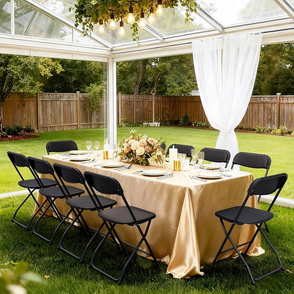 4 Pack Black Plastic Folding Chairs with Steel Frame, 350lbs Capacity ...
