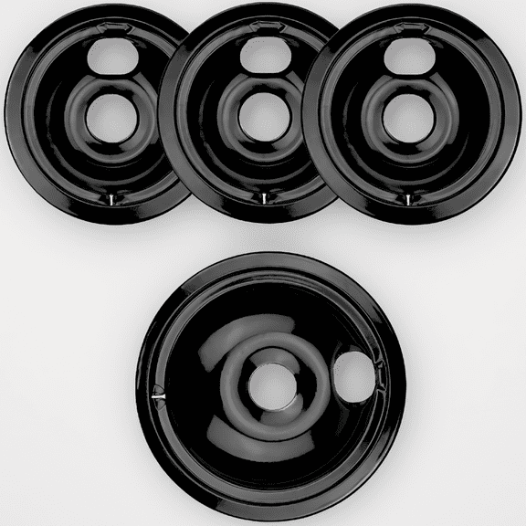 4 Pack Black Porcelain Drip Pans, 1x 8-Inch and 3x 6-Inch, Replacement for Electric Range Cooktop