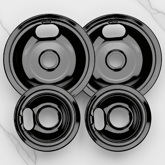4-Pack Black Porcelain Drip Pans, 2 Large 8-Inch and 2 Small 6-Inch, Fits Electric Range Cooktop, W10290350 W10290353
