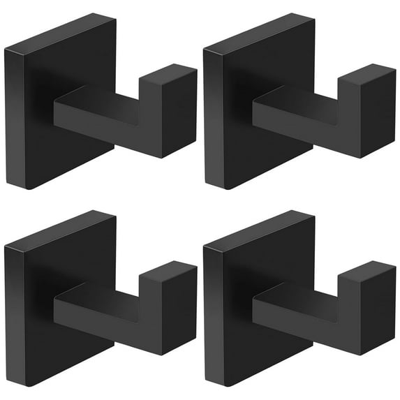 4 Pack Black Square Bathroom Towel Hooks