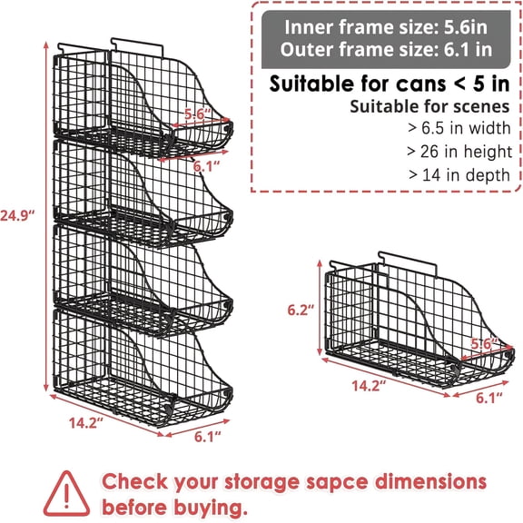 4 Pack Black Stackable Foldable Soda Can Organizer with Carry Handles, Heavy Duty Wire Can Dispenser Rack for Refrigerator Pantry Cabinet, Suitable for Home Restaurant Commercial Storage