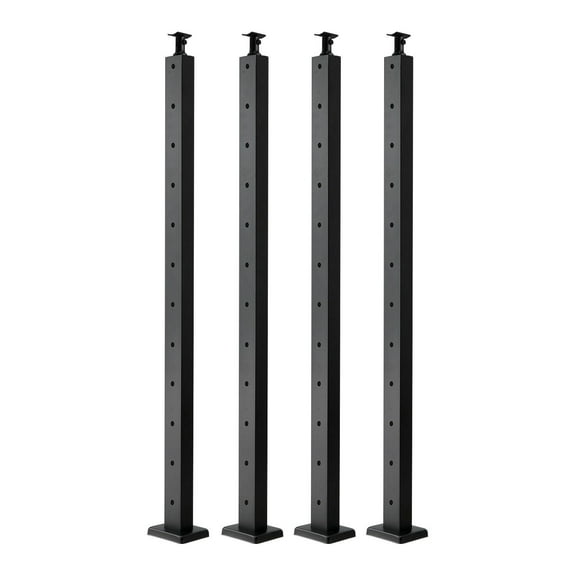 4-Pack Black Stainless Steel Horizontal Cable Railing Post, 42" H x 1" W x 2" D, with Pre-Drilled Holes & Curved Bracket for Deck Railing Systems (Model: 4JZLGZXHS106REP67001V0)