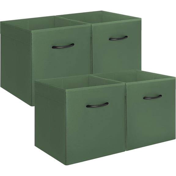 4-Pack Black Storage Cubes, 13-inch Leather Bins with Handle, Cube Organizer Baskets for Shelves and Closet, Collapsible Storage Bins