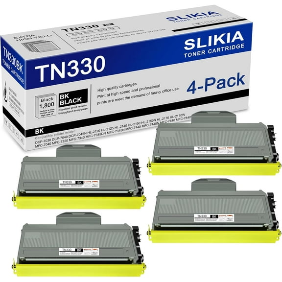 4-Pack Black TN330 Toner Cartridge: Compatible TN330 TN-330 Replacement for Brother DCP-7030 7040 7045N HL-2120 2125 2140 2150N 2170W MFC-7040 7320 7340 7345DN 7440N 7840W Printer