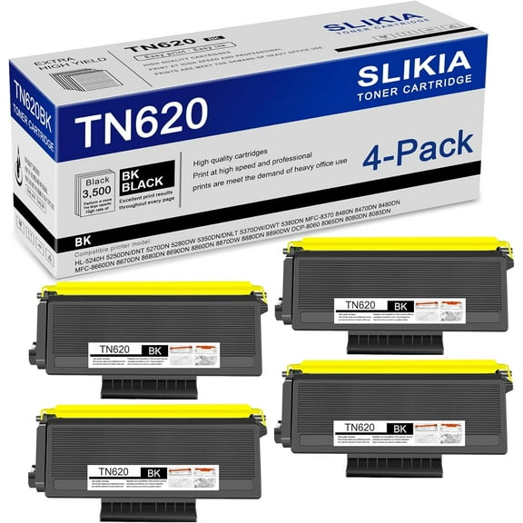 4-Pack Black TN620 Toner Cartridge: Compatible TN620 TN-620 Replacement for Brother HL-5240H 5280DW 5350DN/DNLT 5380DN MFC-8370 8460N 8470DN 8480DN 8680DN DCP-8060 8065DN 8080DN 8085DN Printer