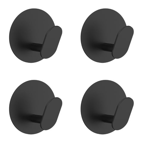 4-Pack Black Towel Hooks for Bathroom,Stainless Steel Wall Mounted Adhesive Towel Hooks for Hanging Bag Hat Bedroom Shower Closet,Drill in Hanger Mount,Holder Back of Door Outdoor(Round)