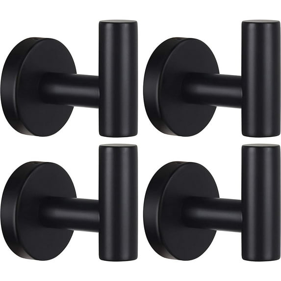 4 Pack Black Towel Hooks Coat Robe hook for bathroom Stainless Steel