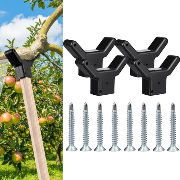 4 Pack Black Tree Support Braces with M422 Screws, Plastic Fruit Tree Branch Protector, Anti-Breaking Bracket for Orchard Vineyard Garden, Fits 1.571.57 Inch Lumber