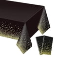 thumbnail image 1 of 4 Pack Black and Gold Plastic Tablecloth for Rectangle Tables 54 x 108 Party Table Cover Birthday Graduation Retirement Decoration, 1 of 4