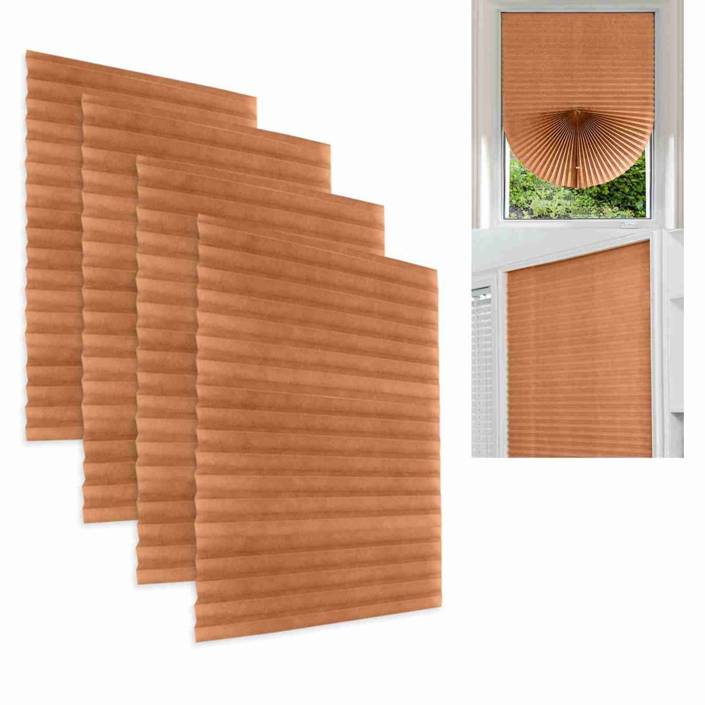 4 Pack Blackout Roller Window Shades, No Drilling Temporary Cordless Blinds Light Filtering Fabric Pleated Paper Shades for Indoor Window Covers, Easy to Cut(Coffee, 24" W x 60" L)