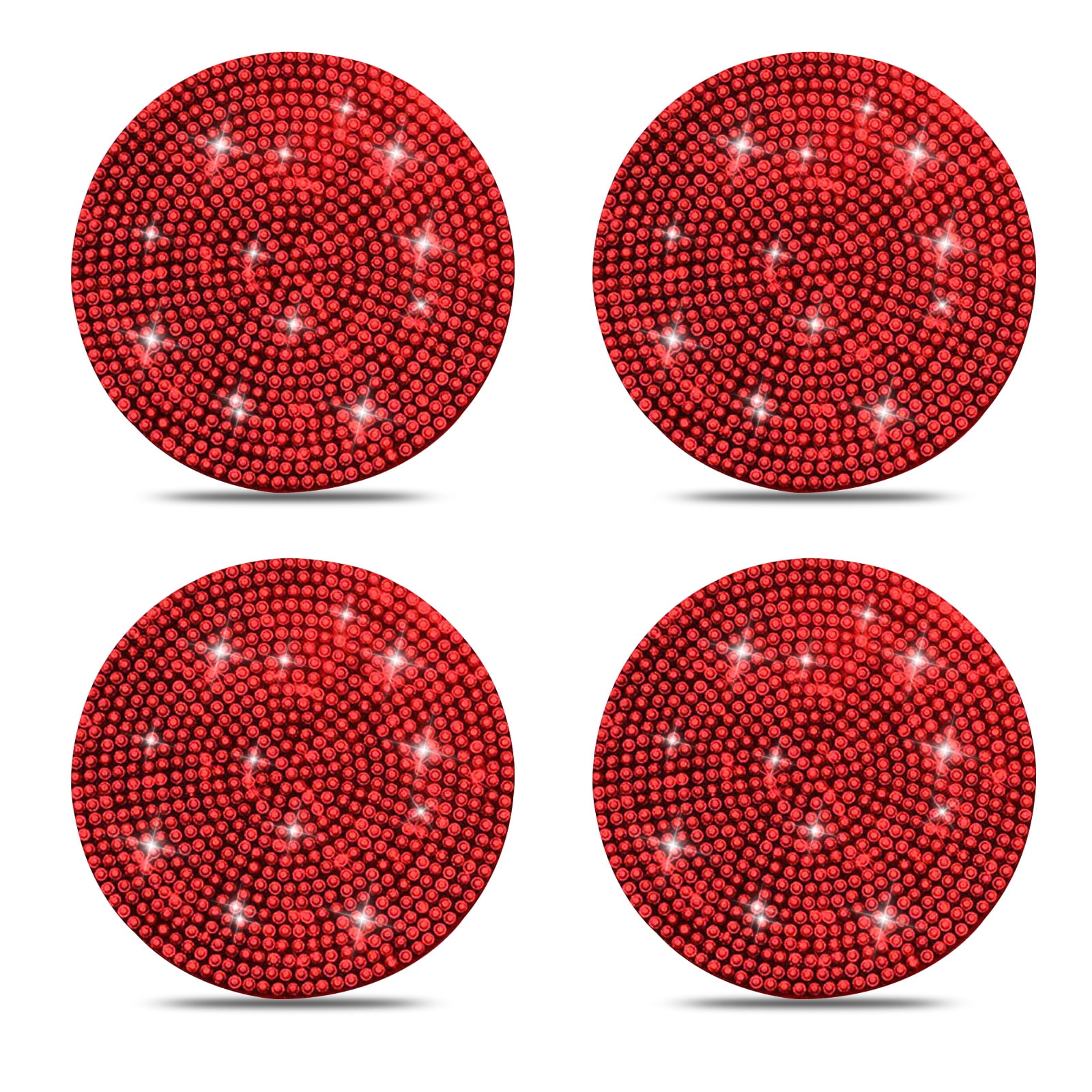 4 Pack Bling Car Insert Coasters, Universal Anti Slip Silicone Car Cup Holder Coaster Crystal Rhinestone Auto Automotive Interior Accessories, Red