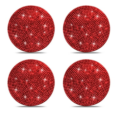 4 Pack Bling Car Insert Coasters, Universal Anti Slip Silicone Car Cup Holder Coaster Crystal Rhinestone Auto Automotive Interior Accessories, Red