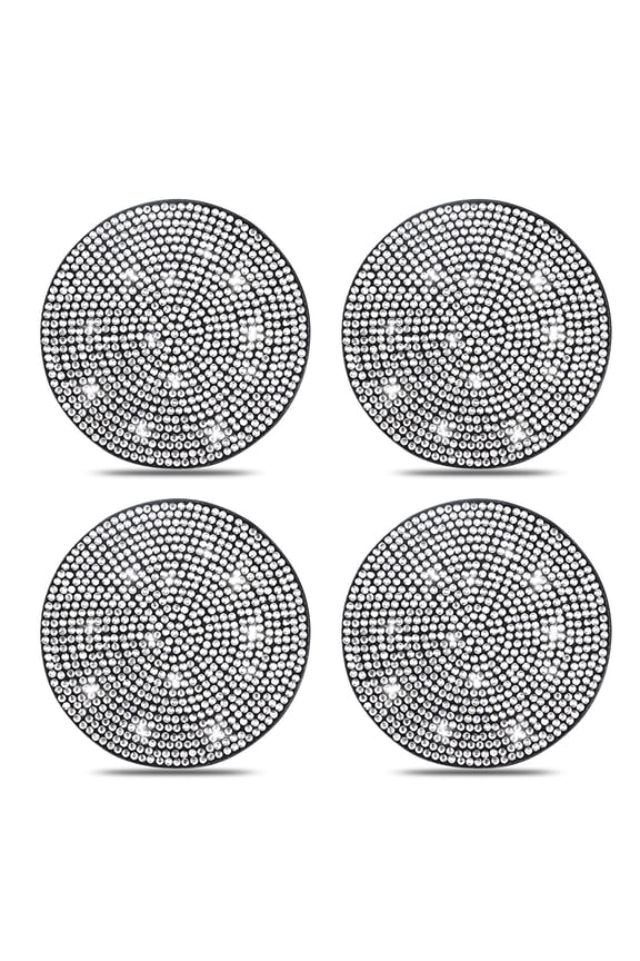 4 Pack Bling Car Coasters, Universal Anti-Slip Silicone Cup Holder with Crystal Rhinestones, Stylish Auto Interior Accessories, White