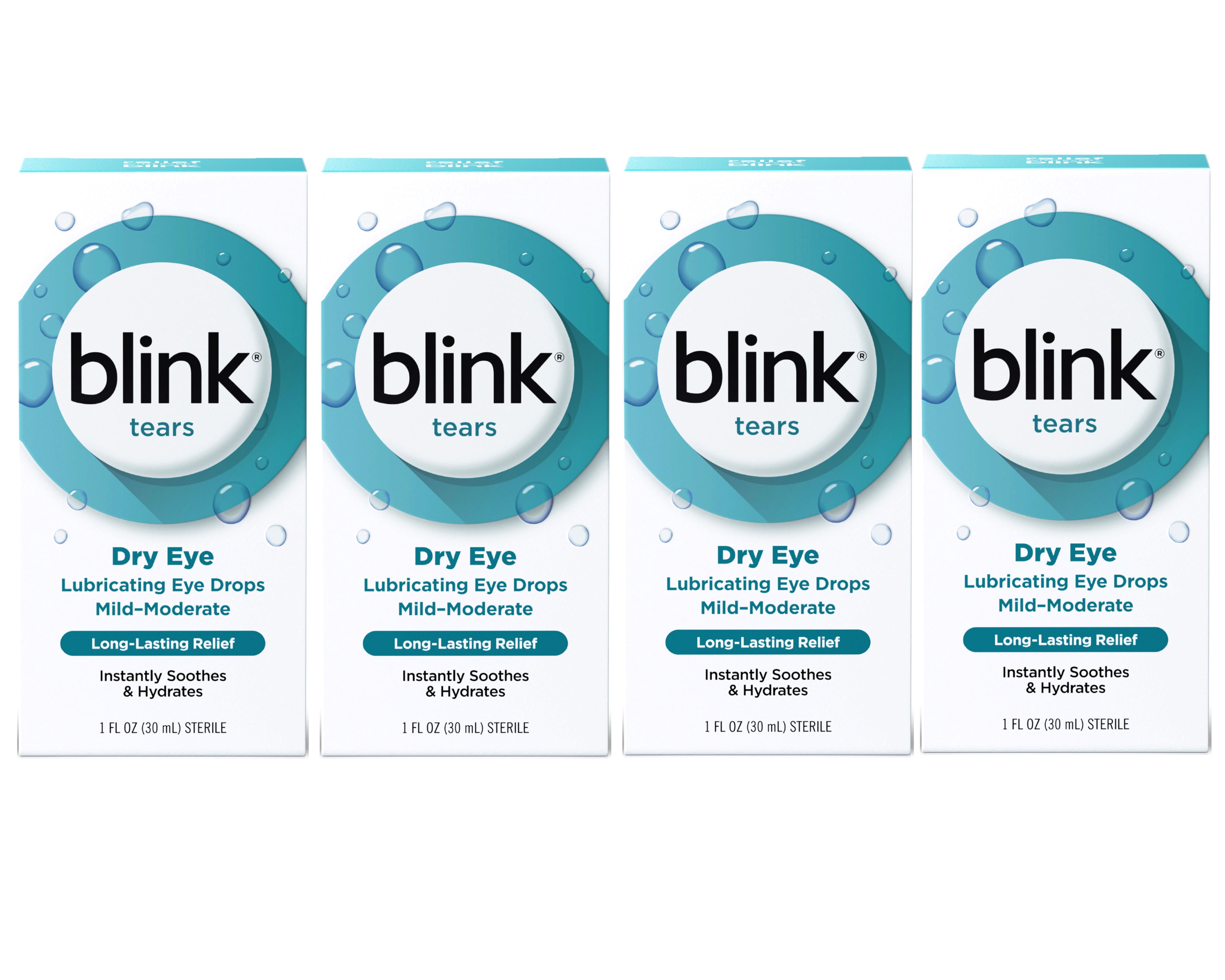 4 Pack - Blink Tears Lubricating Eye Drops – Long-Lasting Hydration for Mild to Moderate Dry Eyes, Moisturizes & Soothes with Hyaluronate, 1 Fl Oz