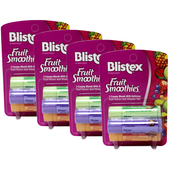 4 Pack Blistex Fruit Smoothies, .1 oz (2.83 g) = 12 Sticks