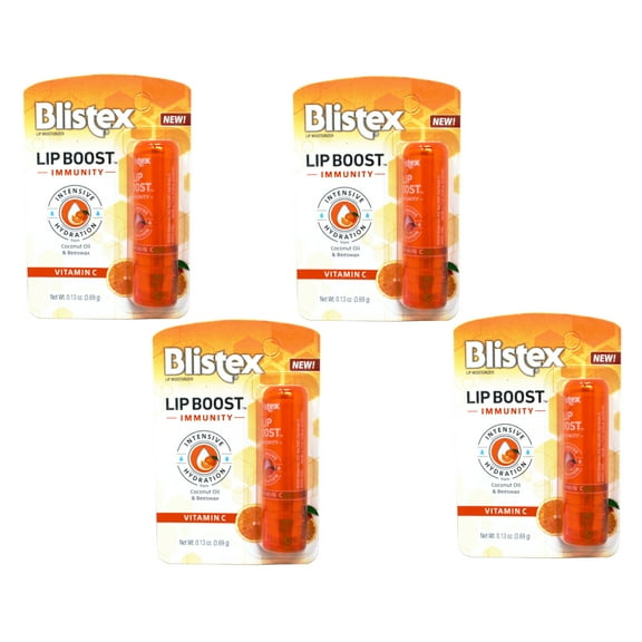 4 Pack - Blistex Lip Boost Immunity, Lip Balm, Intensive Hydration, Vitamin C, Coconut Oil & Beeswax, Moisturizer 0.13 oz