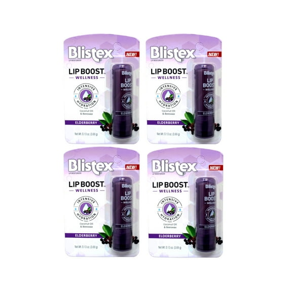 4 Pack - Blistex Lip Boost Wellness, Intensive Hydration from Coconut Oil & Beeswax, Elderberry Moisturizer 0.13 oz