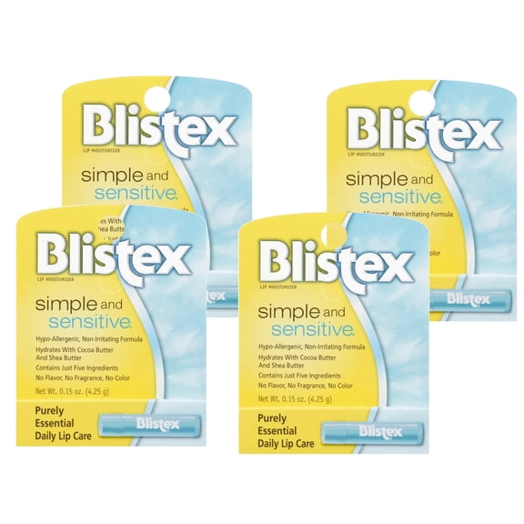 4 Pack - Blistex Simple and Sensitive Lip Moisturizer 0.15 oz Each