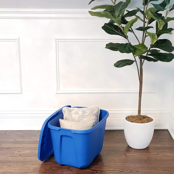 4-Pack Blue 10 Gallon Stackable Storage Bins with Lids  Plastic Organizer Totes for Home Garage