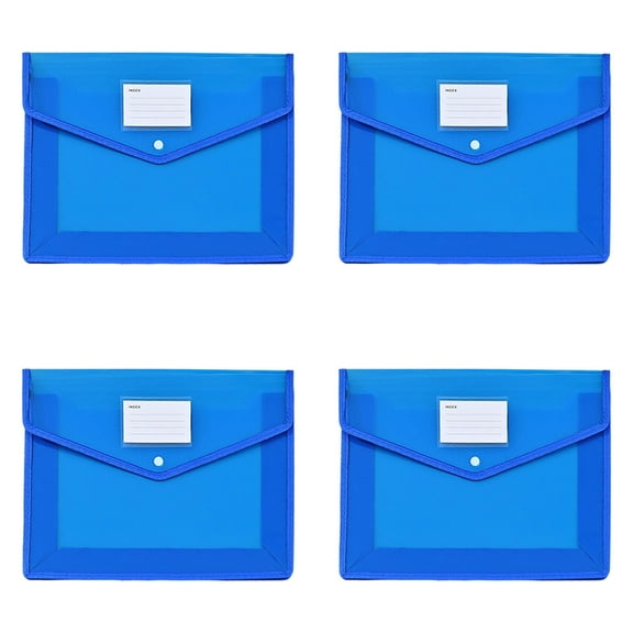 4 Pack Blue A4 Landscape 3D Twill File Bags, Transparent Expandable Document Folders, Waterproof Storage Pouches