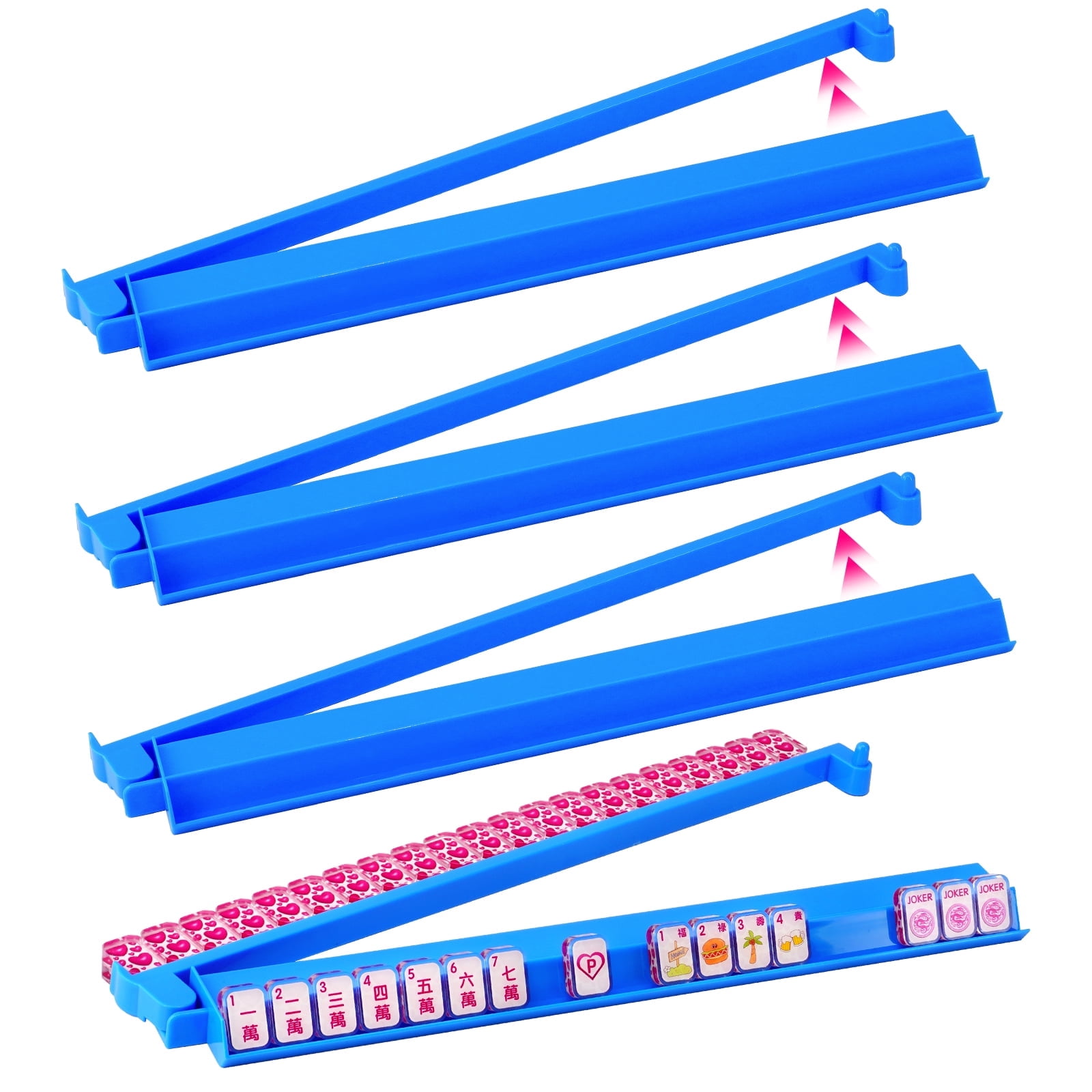 4 Pack Blue All-in-One Acrylic Mahjong Rack & Pusher Combo for American Mahjong