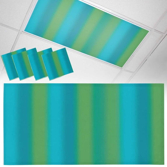 4 Pack Blue Green Gradient Fluorescent Light Covers for Ceiling Lights Color Striped Ombre Modern Minimalist Art Magnetic Ceiling Light Covers Overhead Light Filters for Office Classroom Home