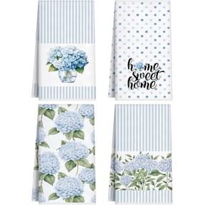 4 Pack Blue Hydrangea Kitchen Hand Towels Farmhouse Blue Hydrangea Decor, 18x26 Inch Summer Flowers Decorative Spring Floral Tea Dish Towels for Kitchen Bathroom