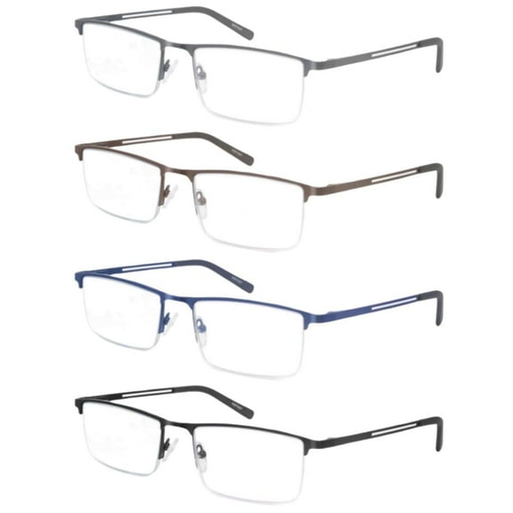 4 Pack Blue Light Blocking Reading Glasses for Men Anti Computer Glare Eyestrain Spring Hinge +0.75 Readers with Pouches