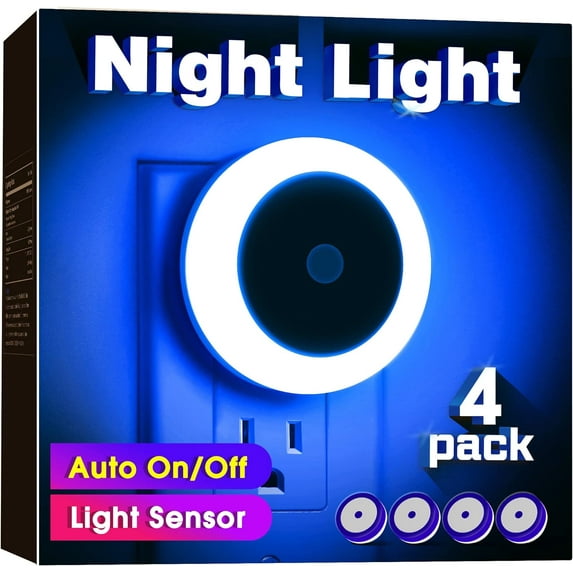 4 Pack Blue Night Light, LED Night Light for Kids, Plug in Night Light, Light Sensor Night Lights, Smart Night Light, Hallway Lights, Wall Light, Nightlight for Adult, Blue Light, 0.6W 60LM