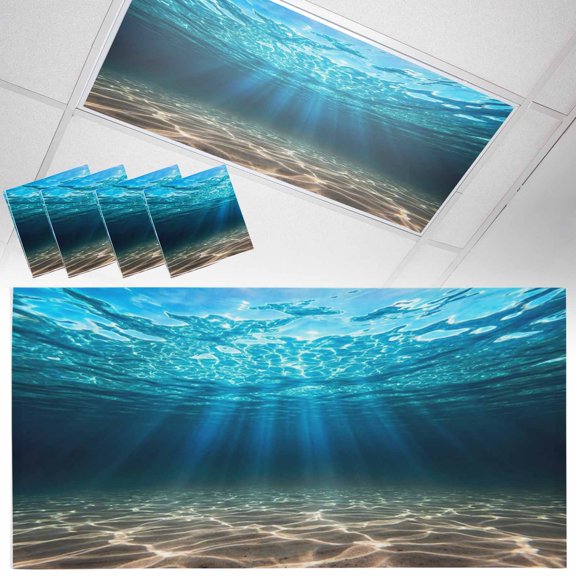 4 Pack Blue Ocean Fluorescent Light Covers for Ceiling Lights Underwater World Clear Water Ripple Sunlight Magnetic Ceiling Light Covers Overhead Light Filters for Office Classroom Home