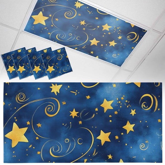 4 Pack Blue Starry Sky Fluorescent Light Covers for Ceiling Lights Star Galaxy Fantasy Romantic Magnetic Ceiling Light Covers Overhead Light Filters for Office Classroom Home