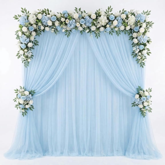 4 Pack Blue Tulle Backdrop Fabric Panels, 63 x 118 Inch Sheer Draping Curtains for Event Styling, Wedding Decor and Photo Backgrounds