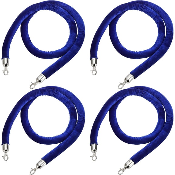 4 Pack Blue Velvet Rope, 6.2 ft Crowd Control Barrier Blue Velvet Stanchion Rope with Silver Plated Hooks for Stanchions, Queue Lines, Hotels, Movie Theaters, Grand Openings, Parties & Events