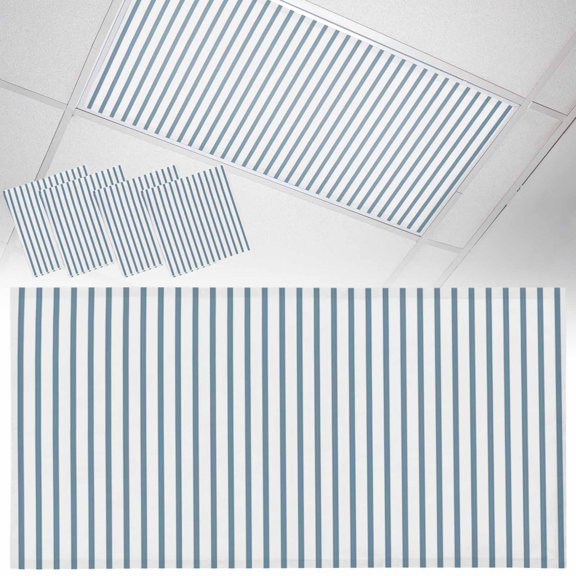 4 Pack Blue White Stripe Pattern Fluorescent Light Covers for Ceiling Lights Simple Style Light Blue Pinstriped Magnetic Ceiling Light Covers Overhead Light Filters for Office Classroom Home
