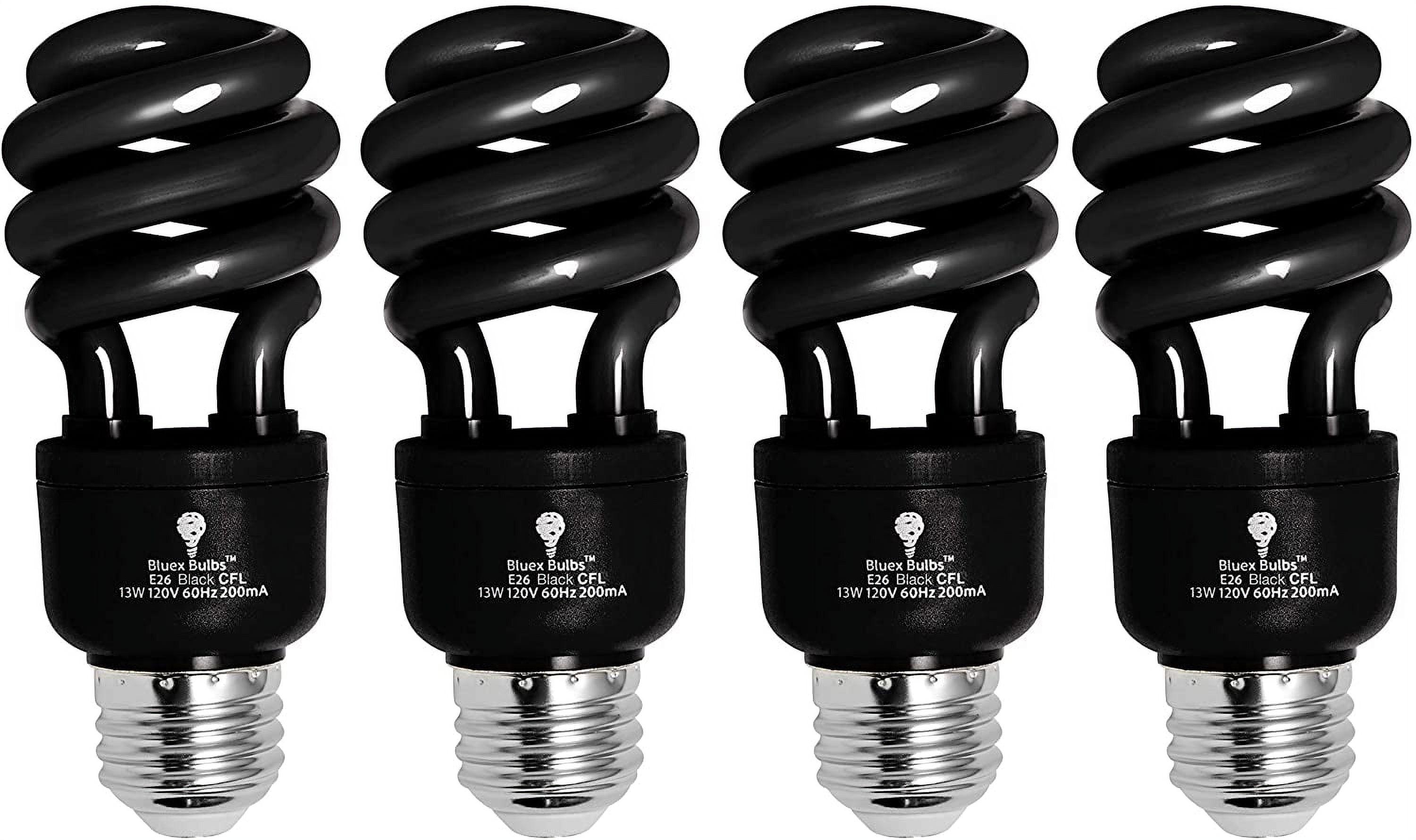 4 Pack BlueX CFL Blacklight Bulb 13W 50Watt Equivalent E26 Spiral