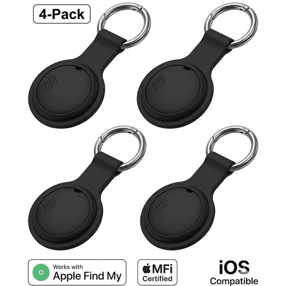 4-Pack Bluetooth Item Finder Tracker for Apple Find My, MFi Certified Key Finder for Keys, Wallets, Bags and Luggage, iOS Compatible, Black