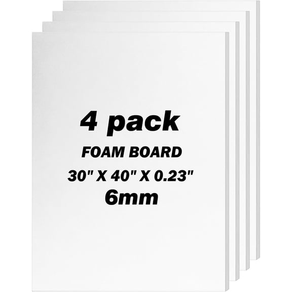 4 Pack Board 30"x40", 0.23" White Poster Board, Acid-Free Double Sided Core Board for Presentation Art, Display, Office, School Projects, Crafting, Sign Making
