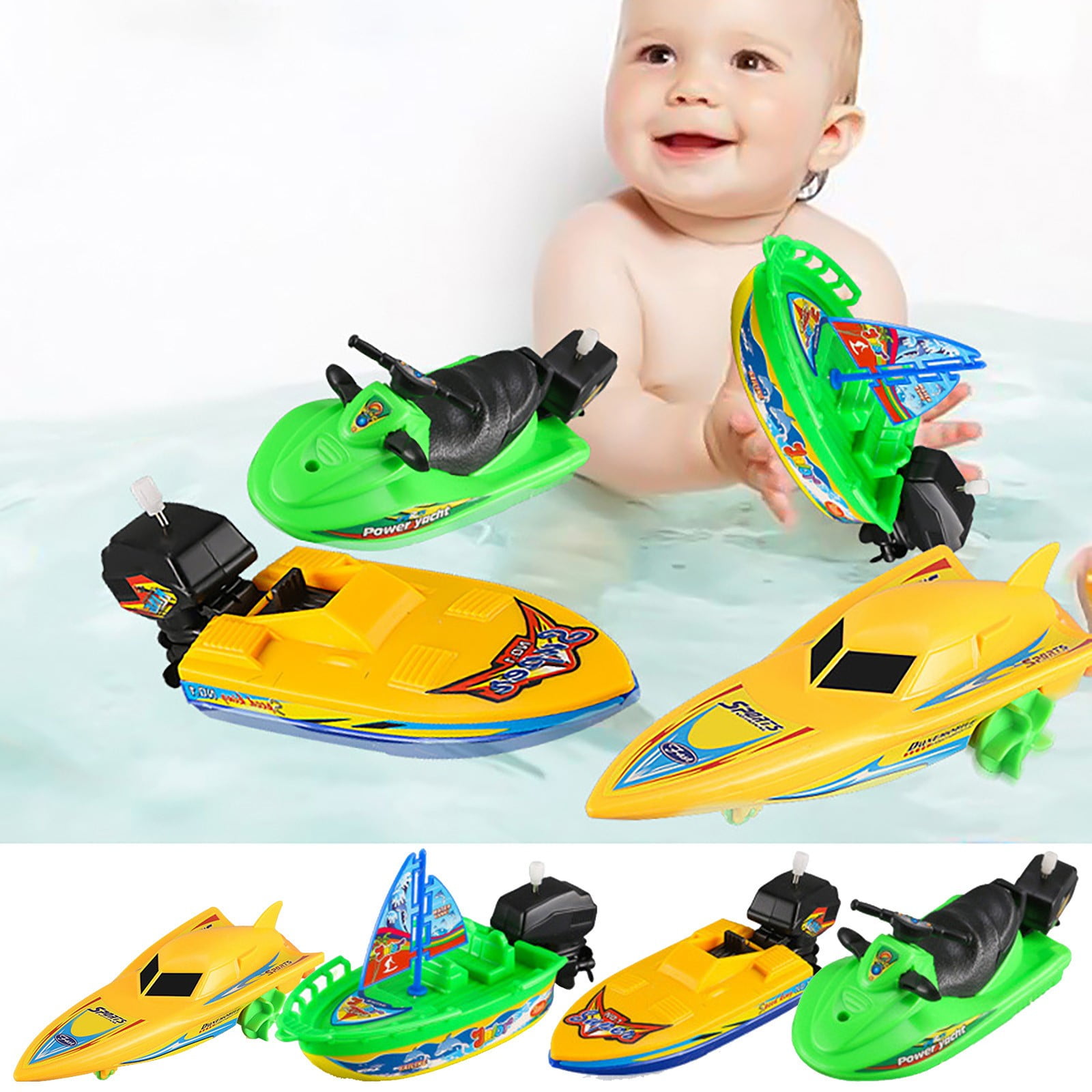 4 Pack Boat Bathtub Toy Funny Speed Boat Bathtub Toy Jet Clockwork