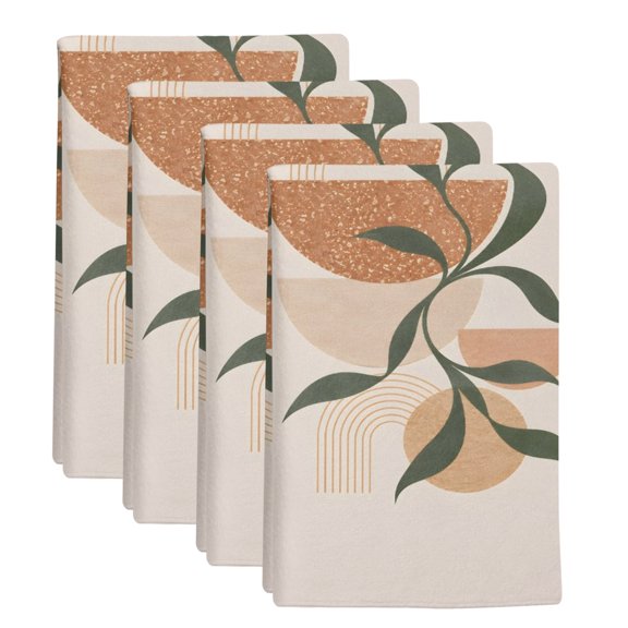 4 Pack Bohemian Kitchen Towels Abstract Green Leaf Beige Modern Geometric Art Decorative Dish Towel Sets Absorbent Quick Dry Hand Cloths Tea Towels for Cooking Baking Farmhouse Gifts 18x28in