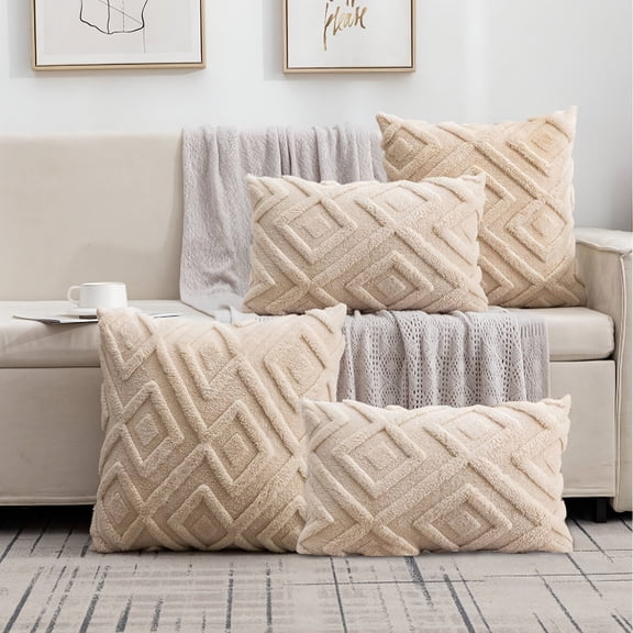 4 Pack Bohemian Throw Pillow Covers， Decorative Velvet Couch Pillow Case Soft Plush Cushion Pillowcase for Home