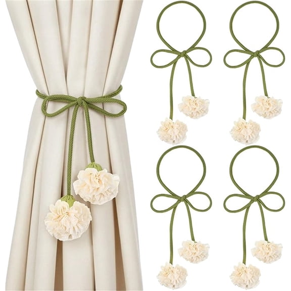 4 Pack Boho Handmade Flower Curtain Tiebacks Curtain Holdbacks - No Drill Rope Curtain Holder, Drapery Holdback Decorative Pull Backs for Nursery & Bedroom Decor (2, Lily of The Valley)