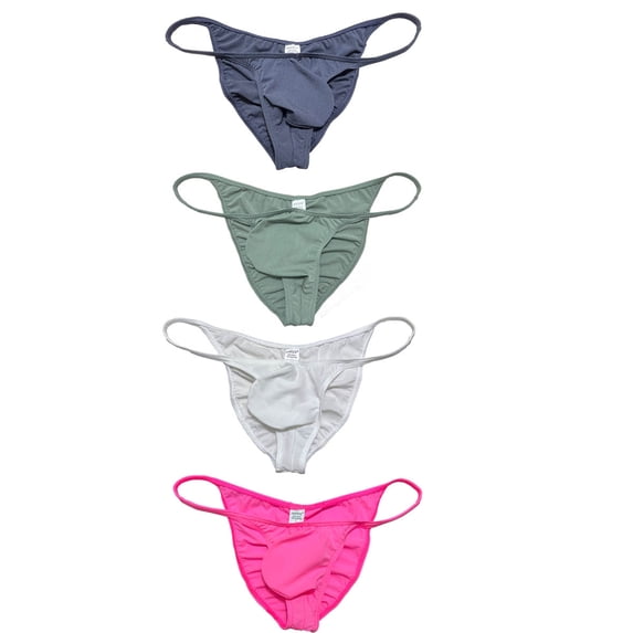 4 Pack Botmois Men's Solid Briefs Pleated Bikini Tangas Underwear Mini Bottoms Spandex Low-rise Underpants NBAG XL