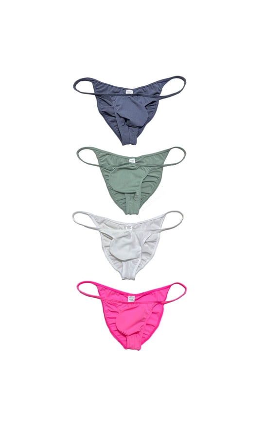 4 Pack Botmois Men's Solid Briefs Pleated Bikini Tangas Underwear Mini Bottoms Spandex Low-rise Underpants NBAG XL