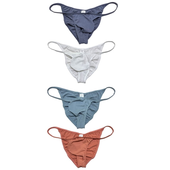 4 Pack Botmois Men's Solid Briefs Pleated Bikini Tangas Underwear Mini Bottoms Spandex Low-rise Underpants NBWG L