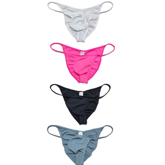 4 Pack Botmois Men's Solid Briefs Pleated Bikini Tangas Underwear Mini Bottoms Spandex Low-rise Underpants WPBG M